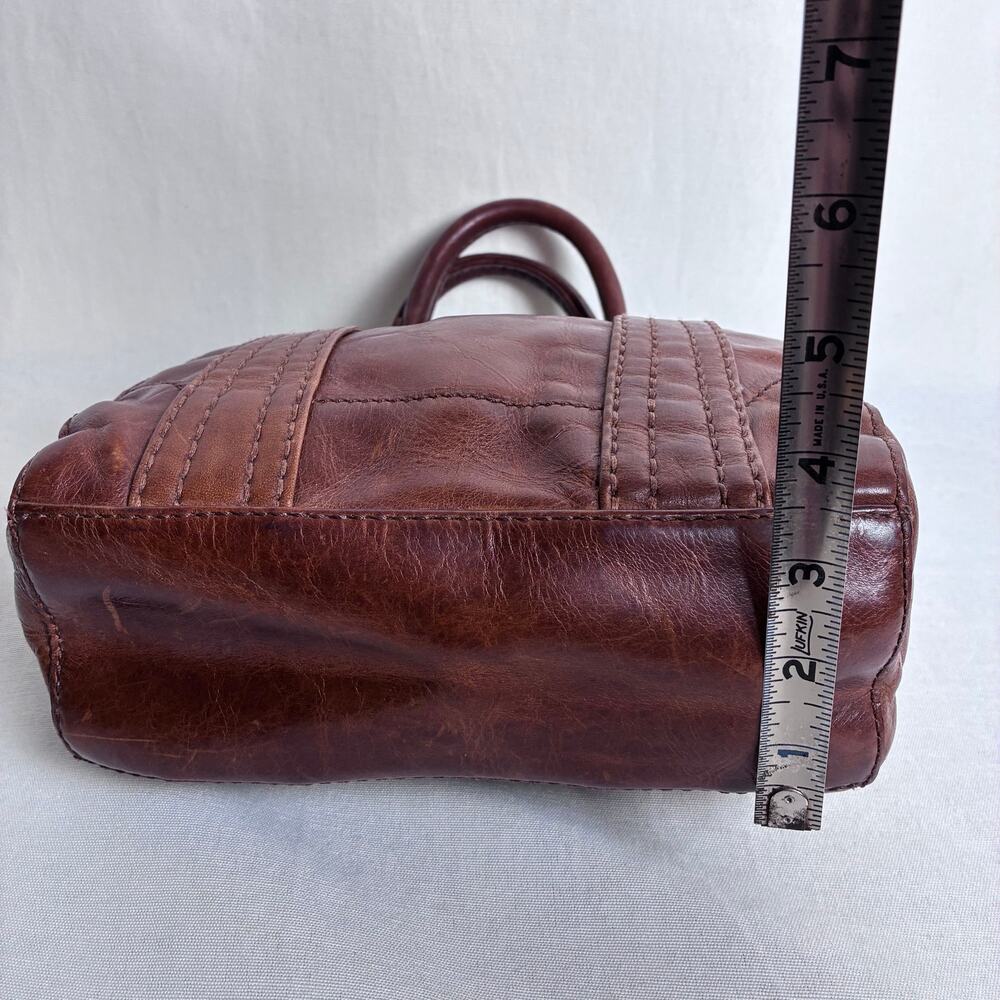 Frye Leather Satchel Purse Cognac Brown Western Boho Coastal Cowgirl Chic - Picture 11 of 12